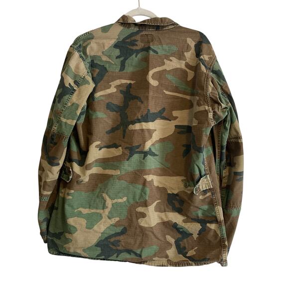 Vintage 70s US Army Brown Military Green Camo Button Up Cotton Jacket Sz Medium - Picture 2 of 16